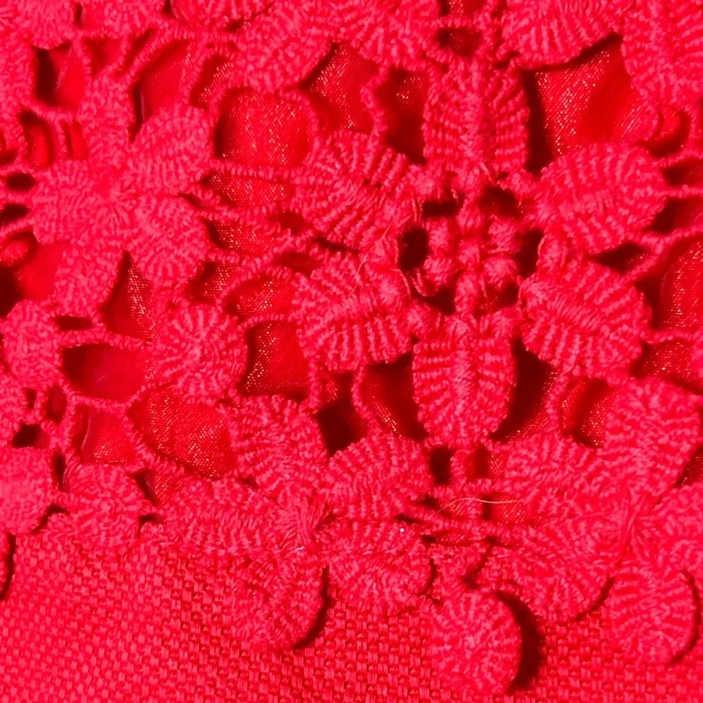 EUC J. Crew Red Daisy Floral Crochet Lace Mini Skirt Size 4 - Picture 9 of 14